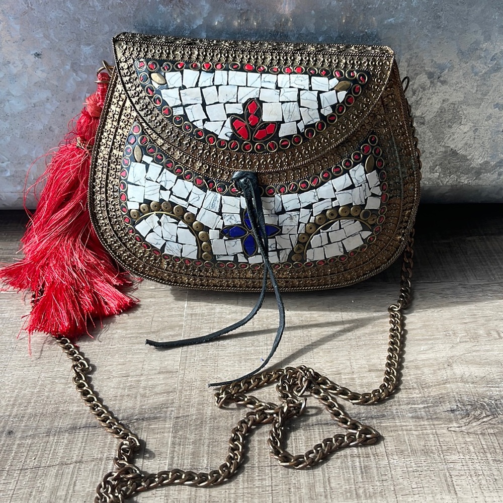 Sam Edelman Red and Gold Mosaic Crossbody Bag